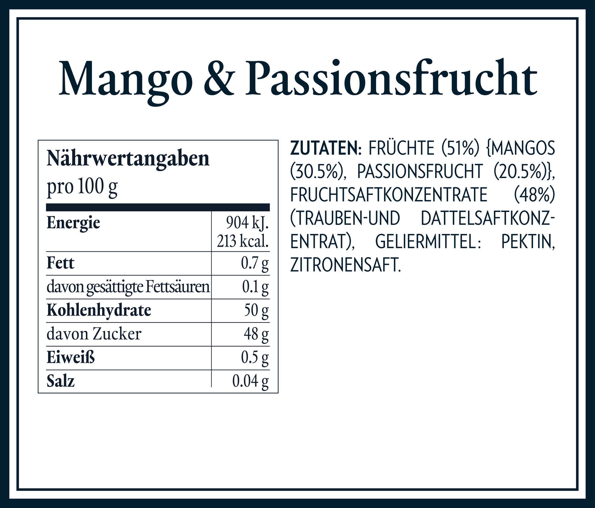 Nährwerttabelle Zutaten - Mango & Passionsfrucht