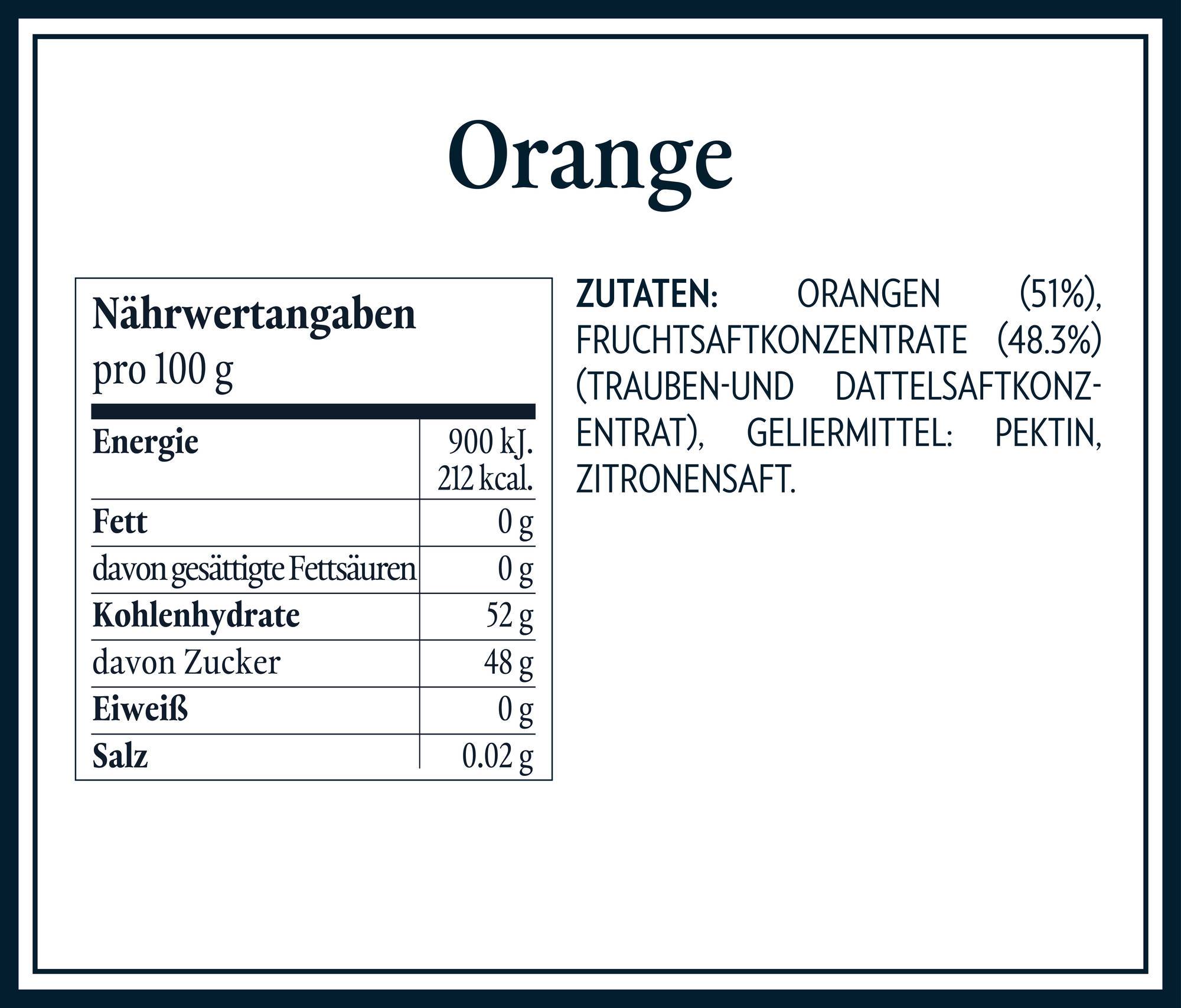 Nährwerttabellen Zutaten - Orange