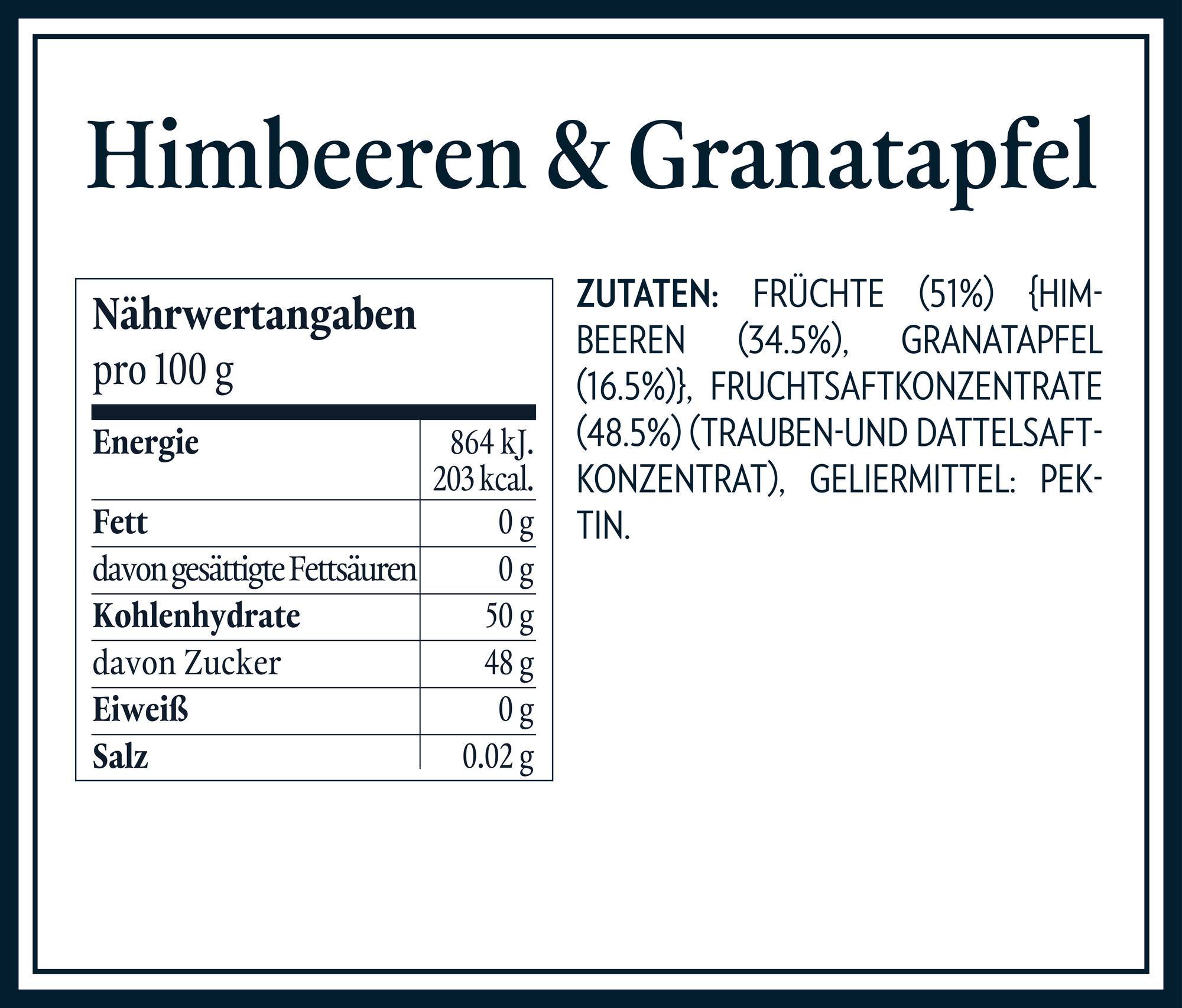 Nährwerttabellen Zutaten - Himbeeren & Granatapfel