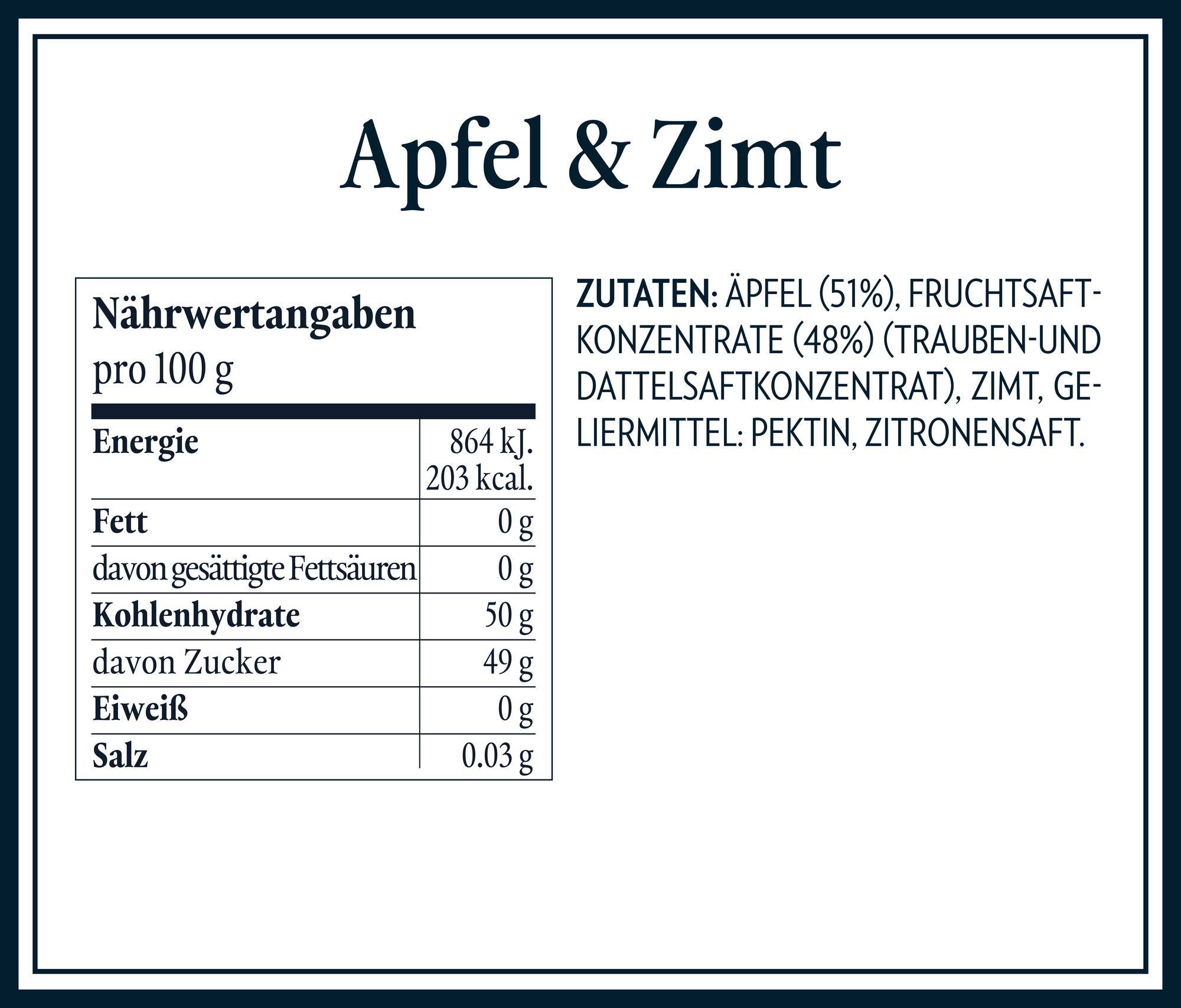 Nährwerttabellen Zutaten - Apfel & Zimt