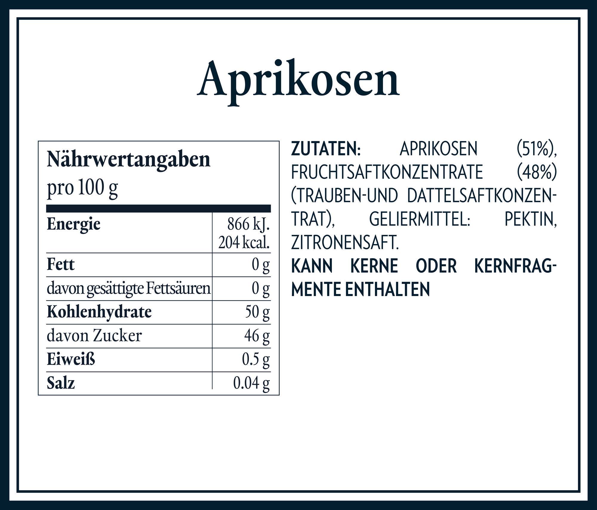 Nährwerttabellen Zutaten - Aprikosen