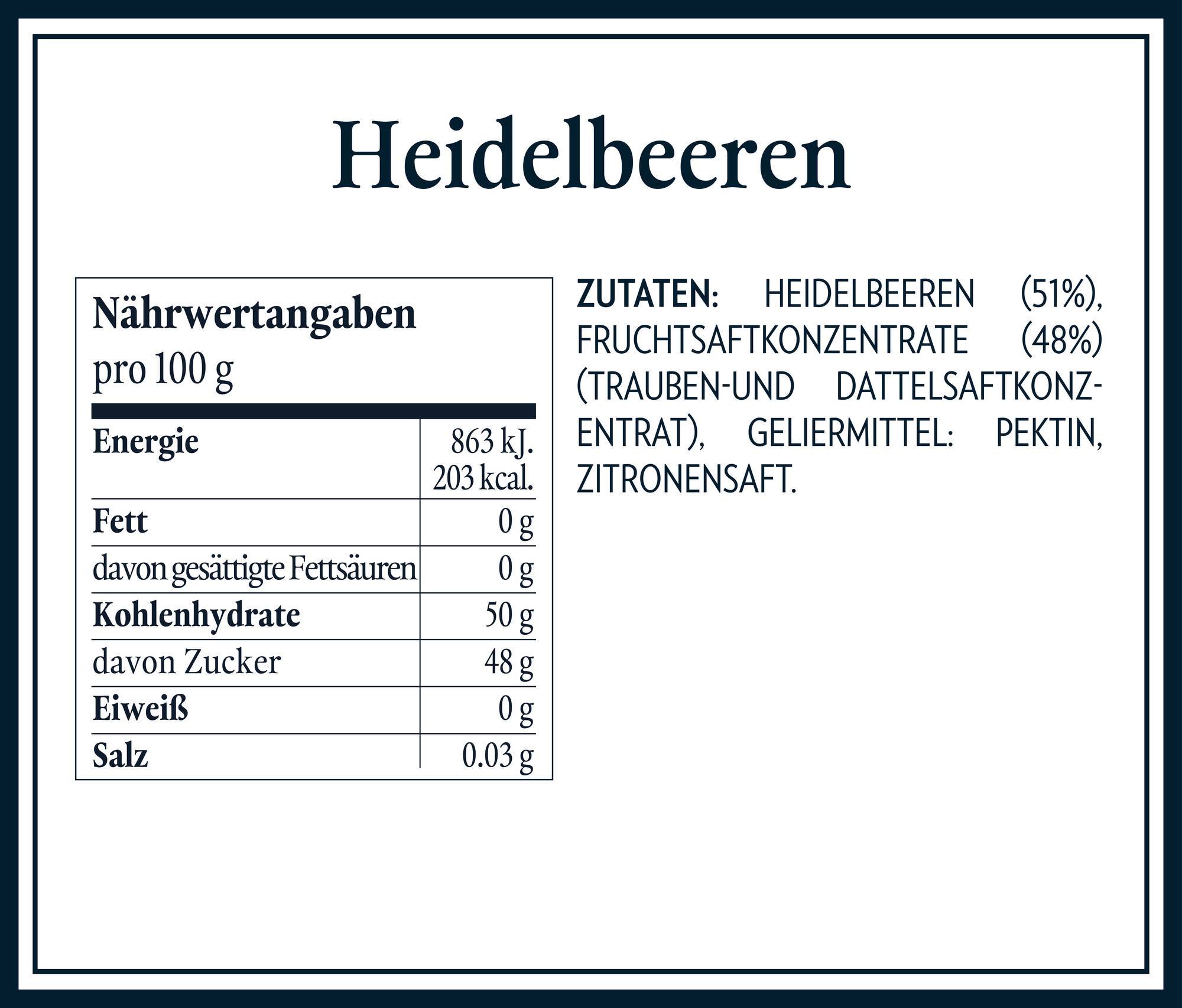 Nährwerttabellen Zutaten - Heidelbeeren
