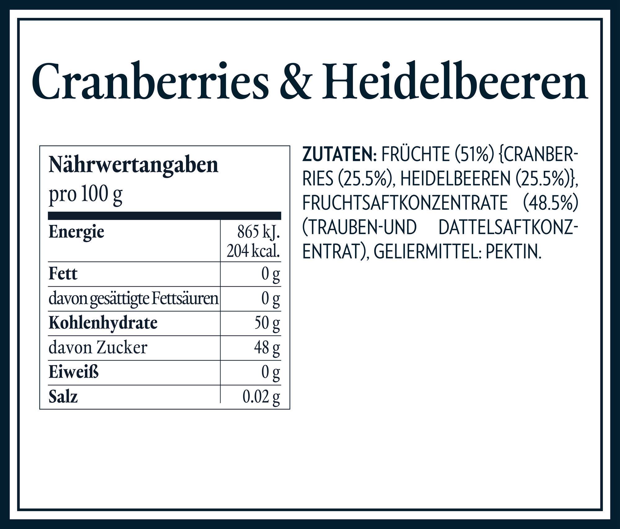 Nährwerttabellen Zutaten - Cranberries & Heidelbeeren