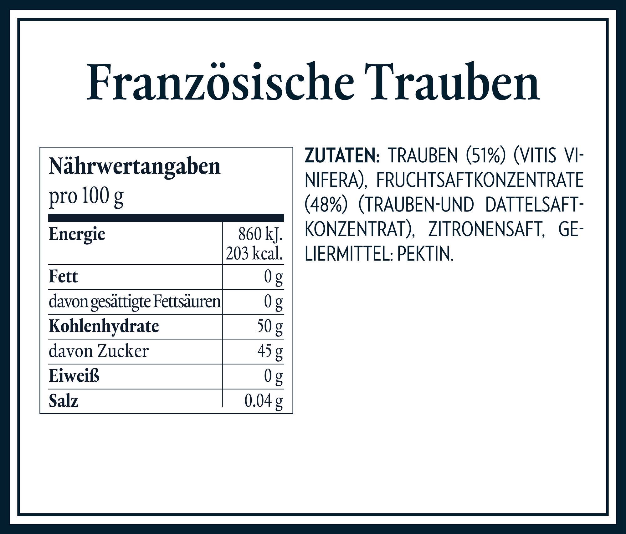 Nährwerttabellen Zutaten - Französische Traube